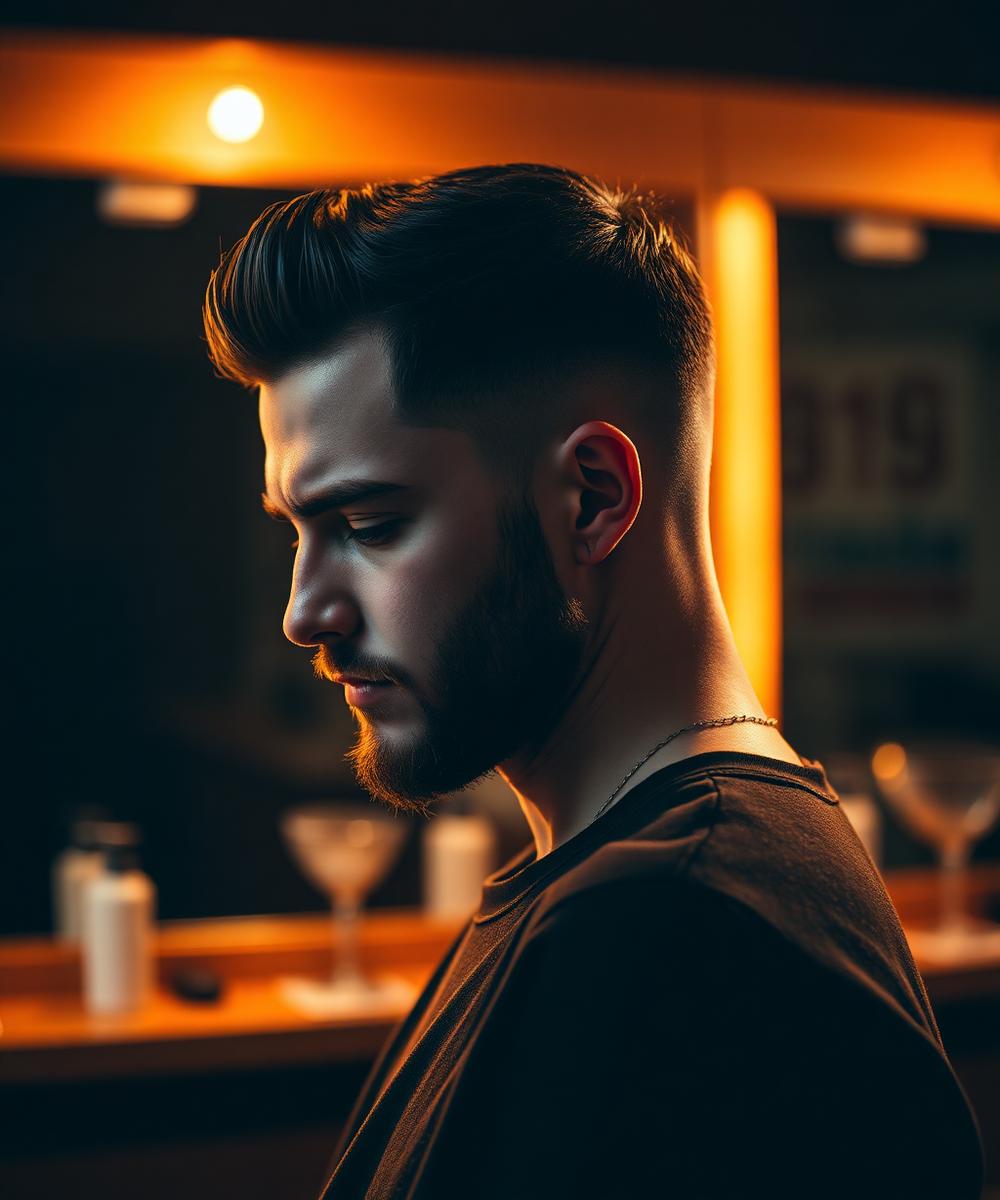 Cliente con corte fade y barba en Barbería Simois